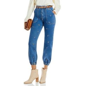 DRIFTWOOD Embroidered Floral Denim Jogger Jeans Boho Size 26 NWT